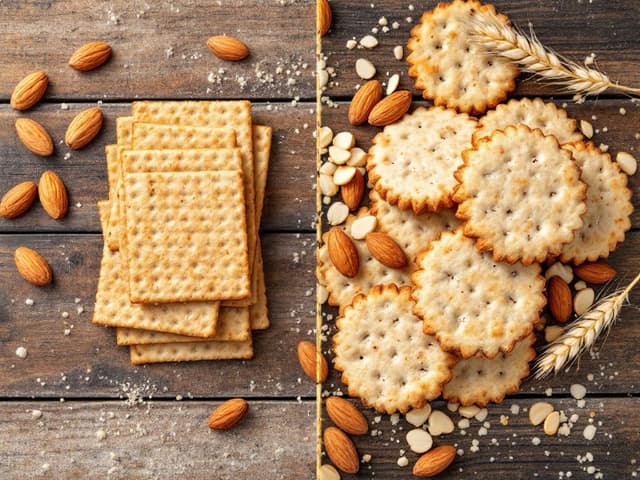 Due pile di biscotti senza marca su un tavolo di legno con foglie autunnali sparse